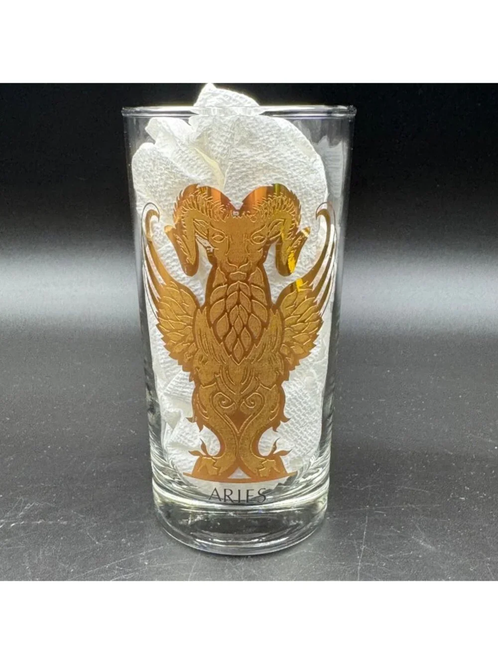 Vintage 1970s Anchor Hocking Aries Zodiac Gold Highball Glass 5.5